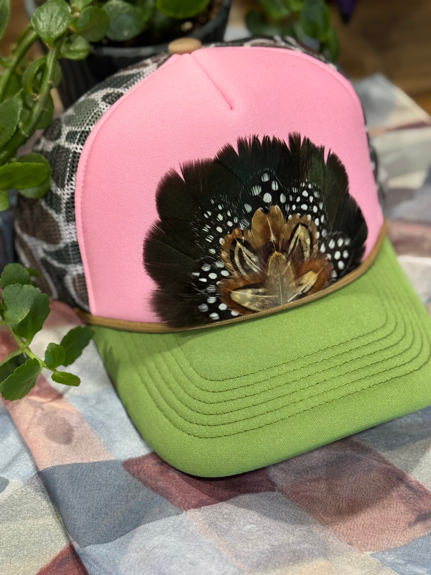 Duck Camo Pink Feather Trucker