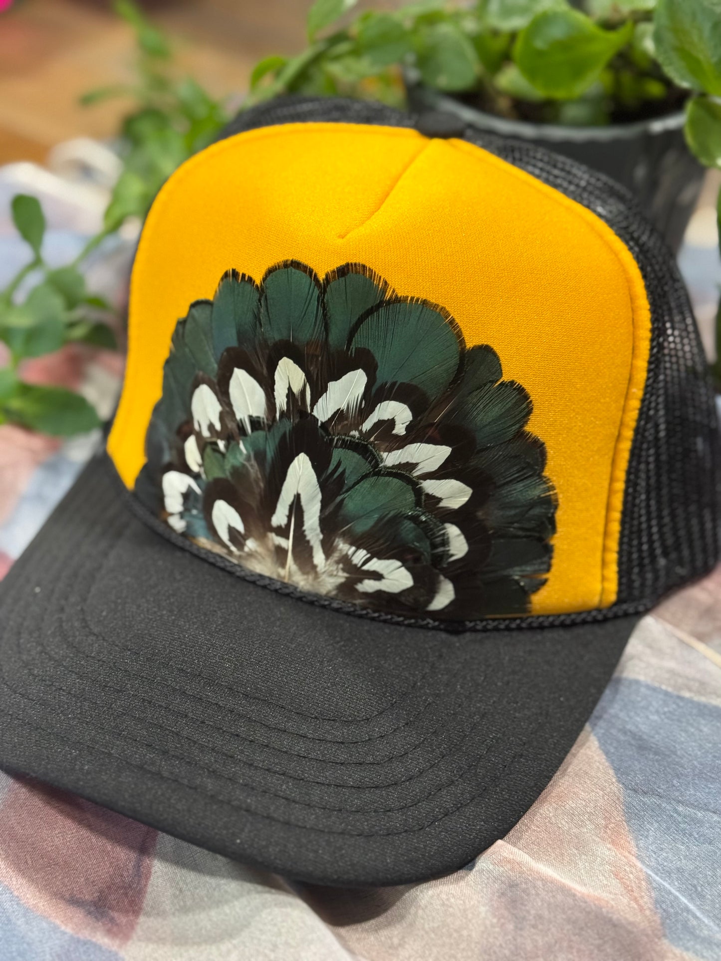 Bumble Bee Feather Trucker