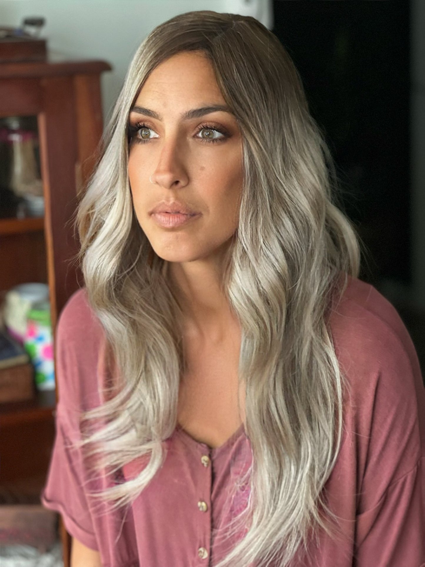 Icy Cool Blonde with Melted Natural Root Topper 19-20 Inches