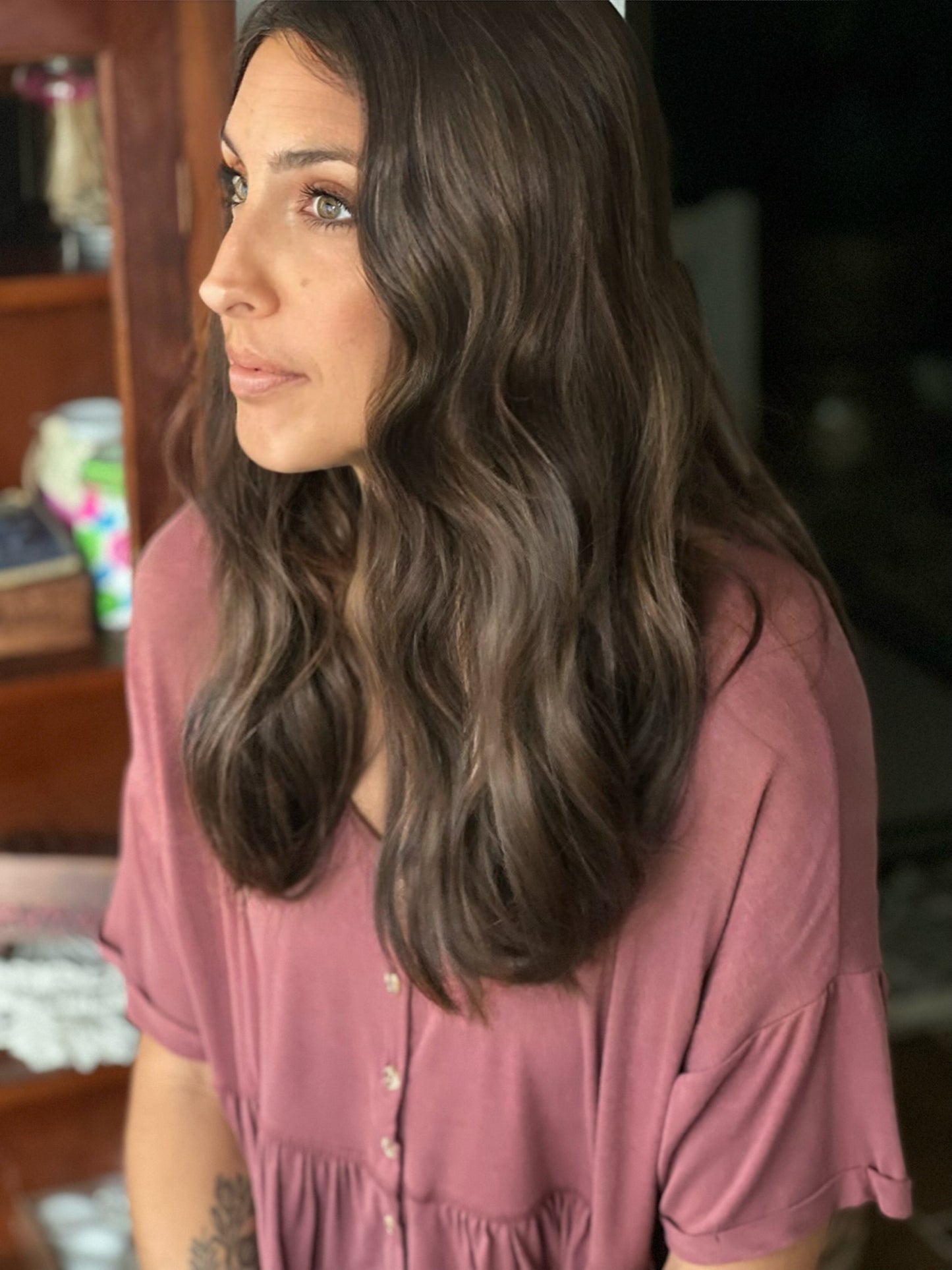 Dark Brunette with Caramel Low Lights 21-22 Inches Topper