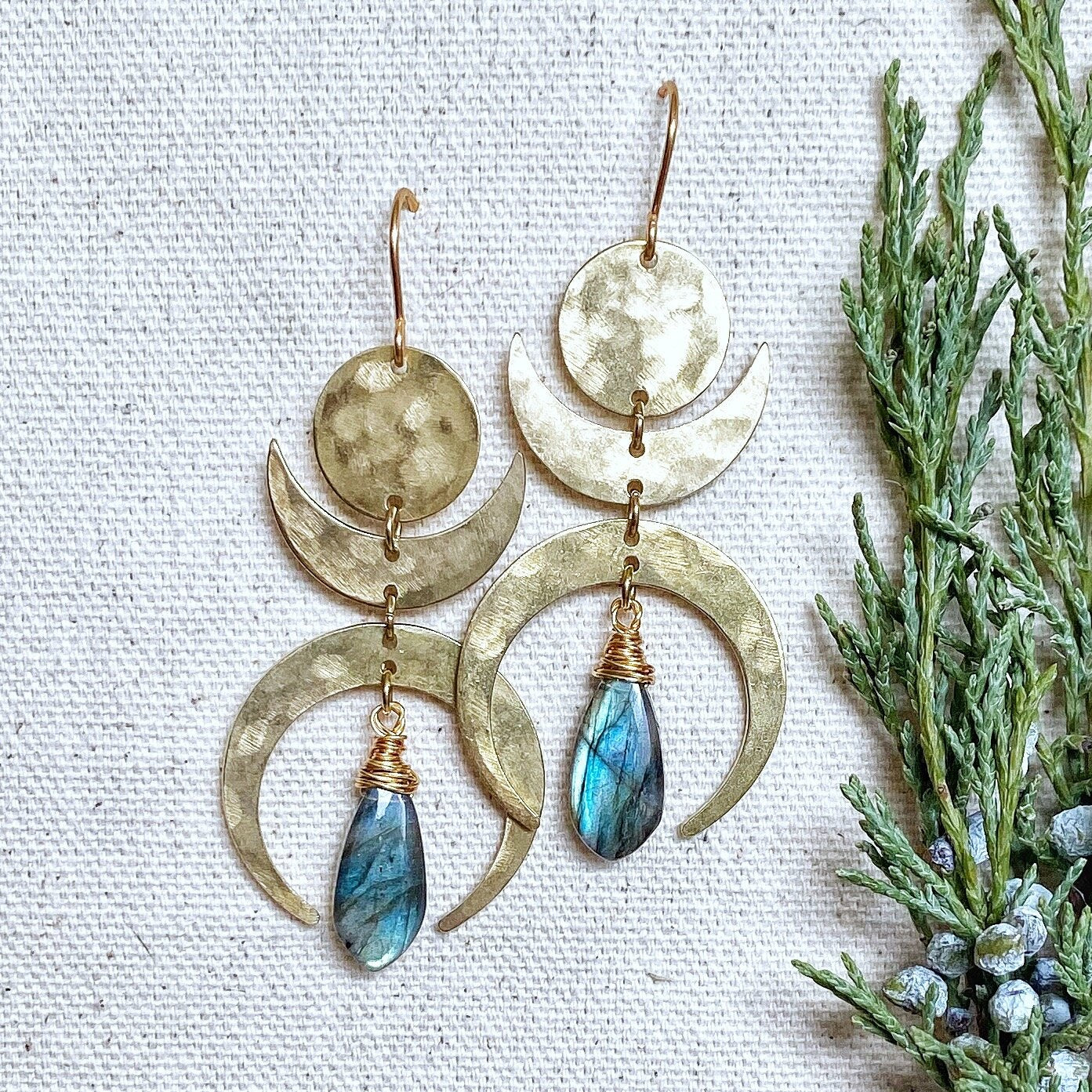 Labradorite Crescent Earrings