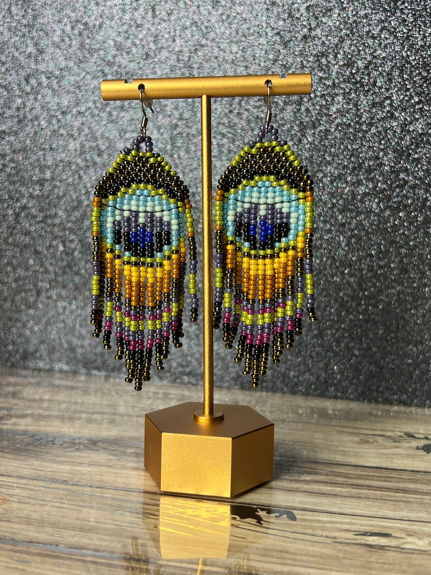 Peacock Seed Bead Earrings