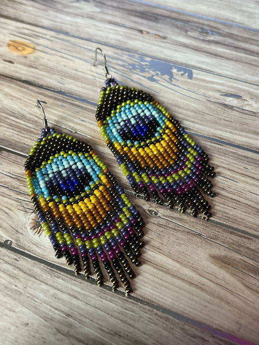 Peacock Seed Bead Earrings